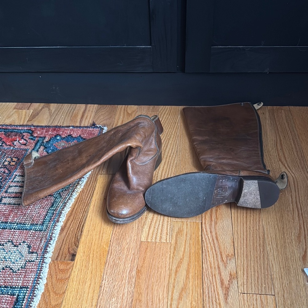 Frye Brown Heeled Riding Boots Leather